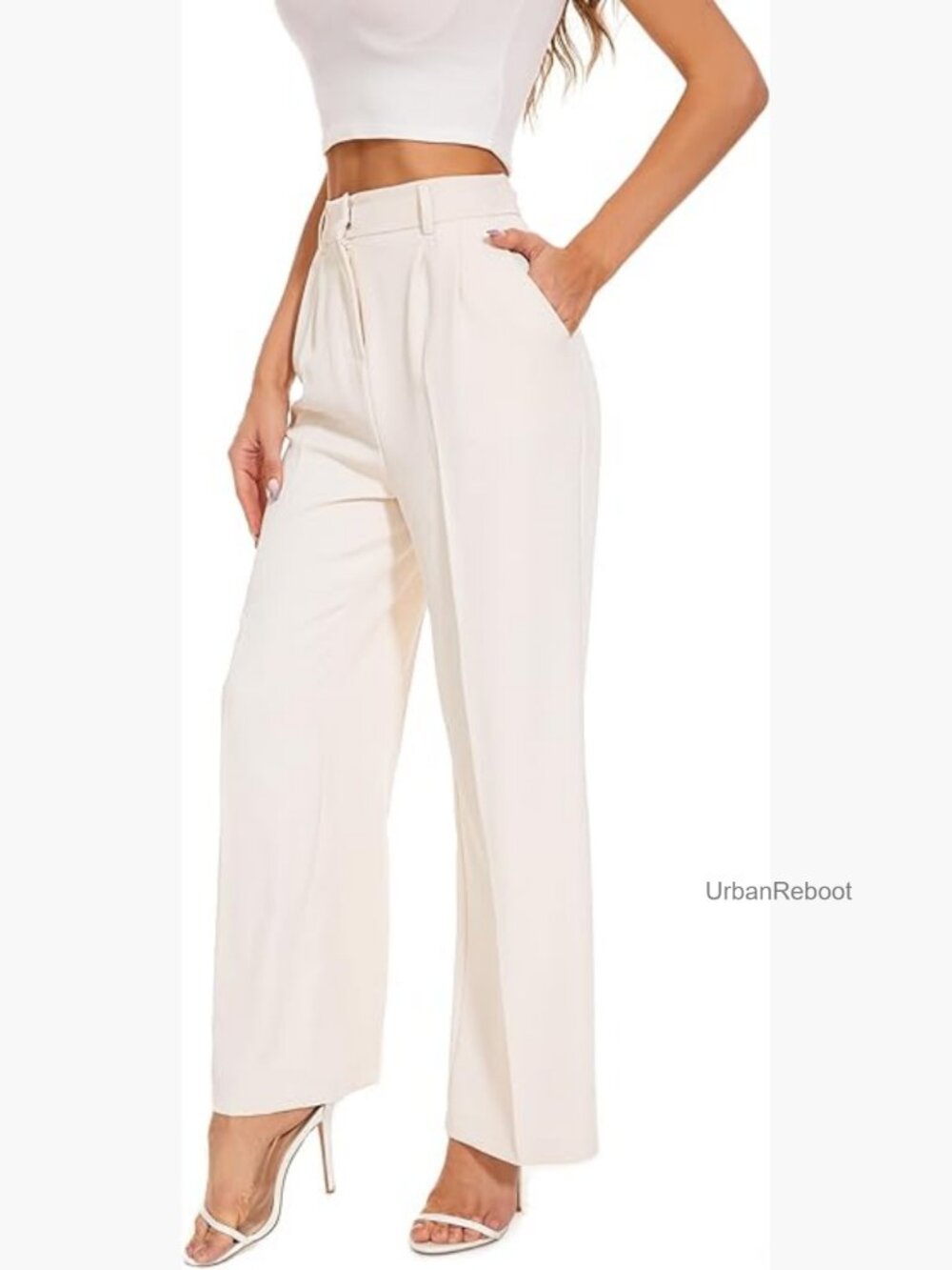 Wide Leg Pants High Elastic Waist Business Work Trousers Long Straight